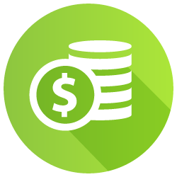 Light green stack of coins icon.