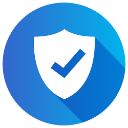 Blue shield icon with a checkmark on it.