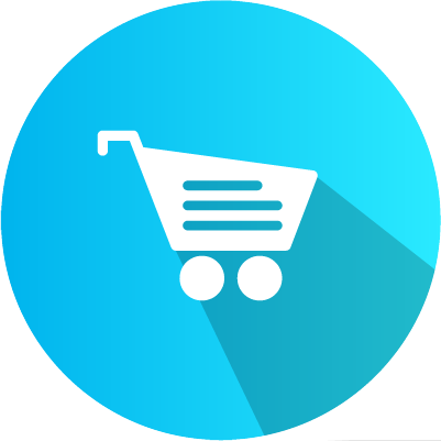 Light blue shopping cart icon.