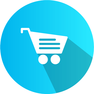 Light blue shopping cart icon.