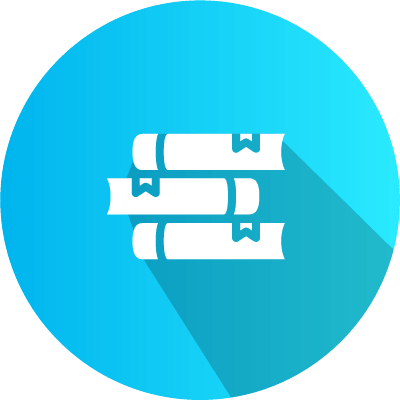 Light blue stack of books icon.