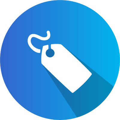 Blue price tag icon.